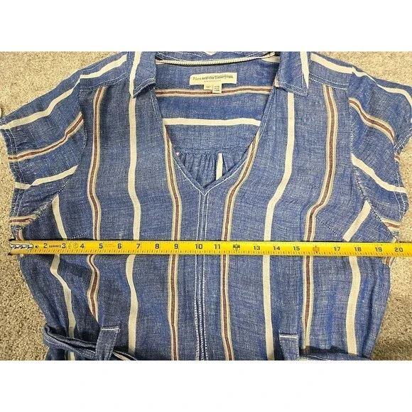 Pilcro by Anthropologie Linen Blend Belted Shift Dress Blue Stripe Women’s Sz 12 - Picture 8 of 10